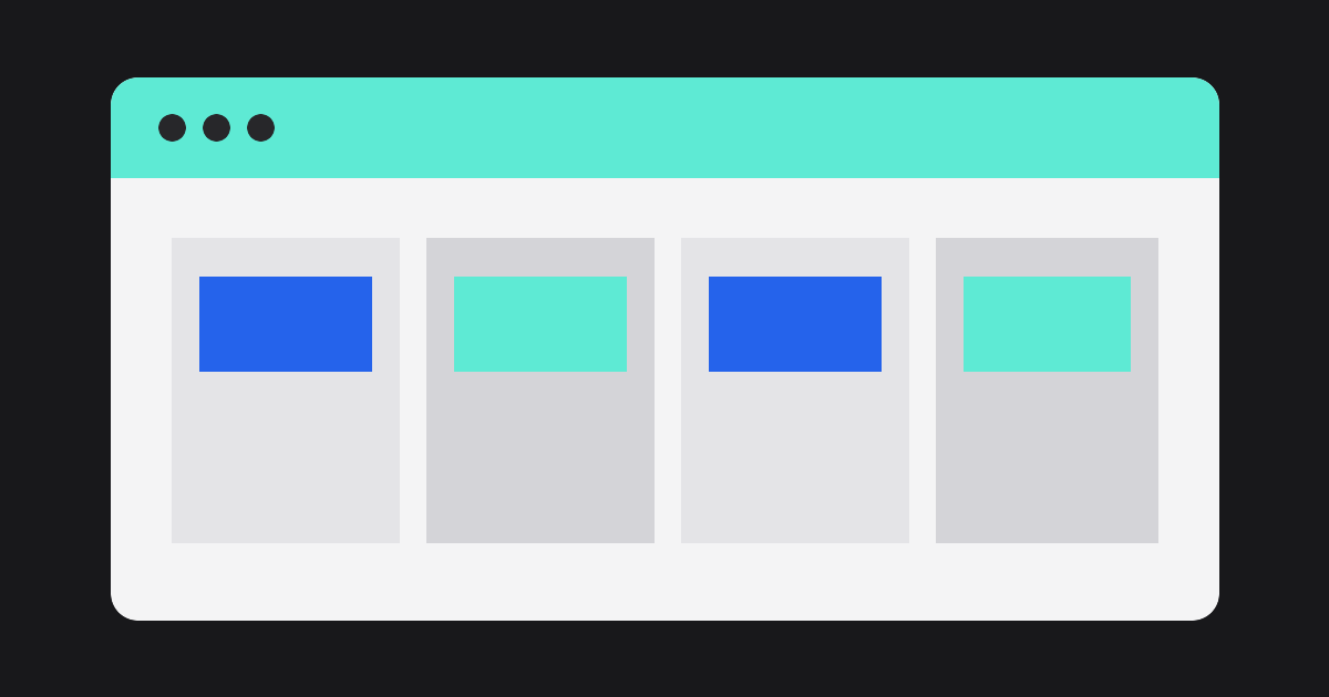A stylized collection of content cards inside a browser window